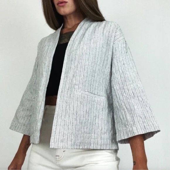 Eileen Fisher Organic Linen-Cotton Blend Ticking Stripe Jacket - Picture 1 of 6